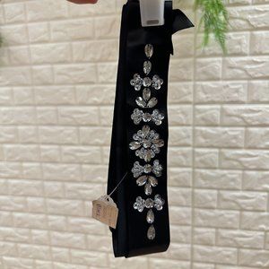 Black Satin Flower Girl Belt with Beaded Details